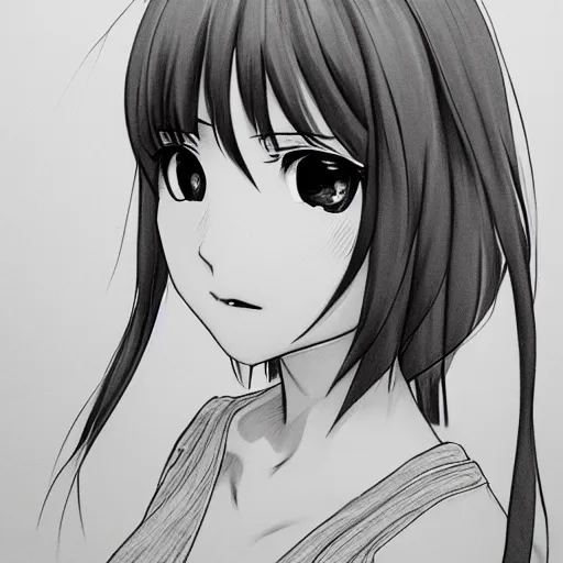 Prompt: anime girl portrait profile, black and white sketch, cellshaded, drawn in fine-tip pen, made by WLOP, trending on artstation