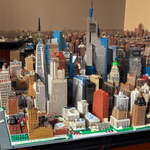 Prompt: model of manhattan made from legos, dslr,