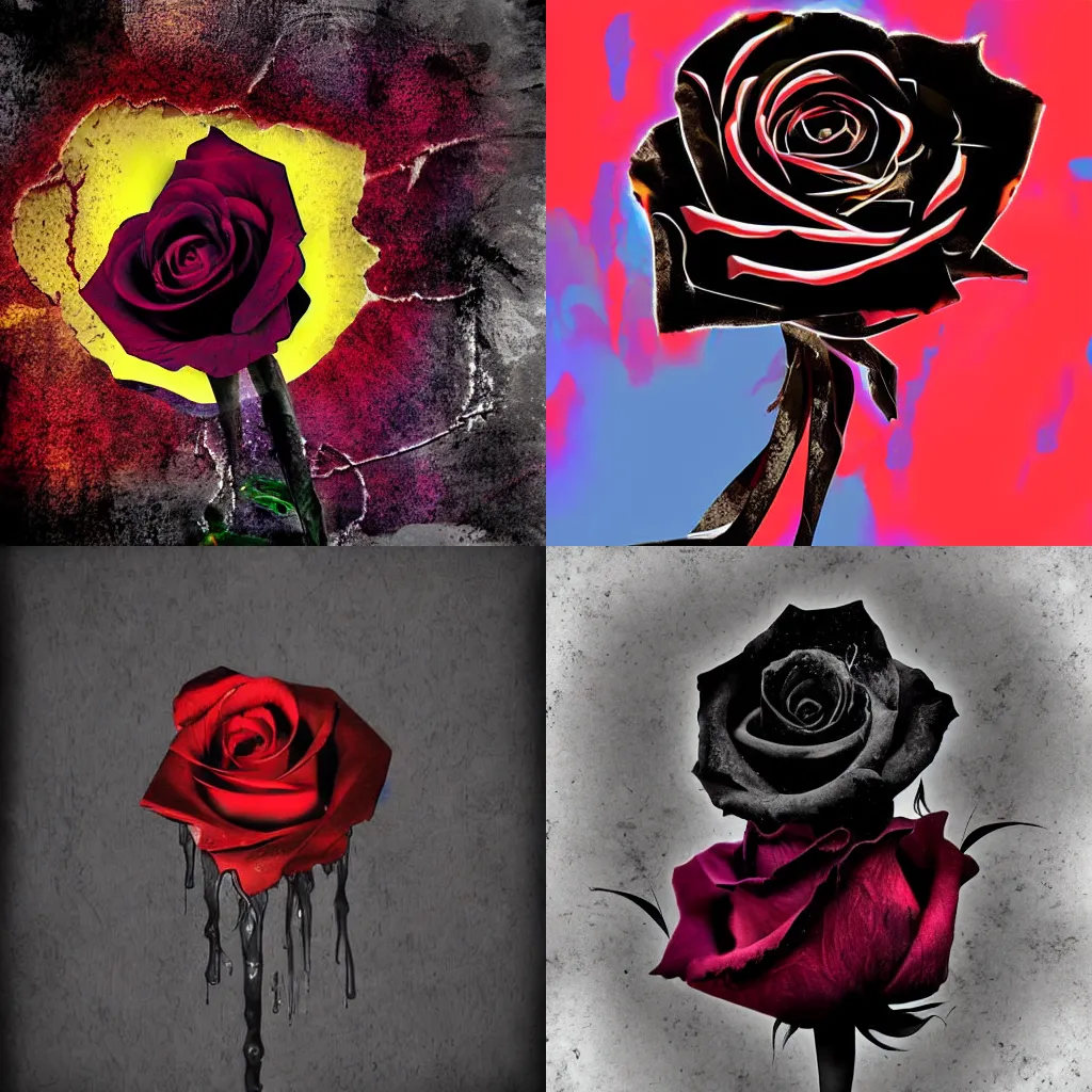 Prompt: While a black rose is held, it drips acid as a harmless visual effect. digital artwork