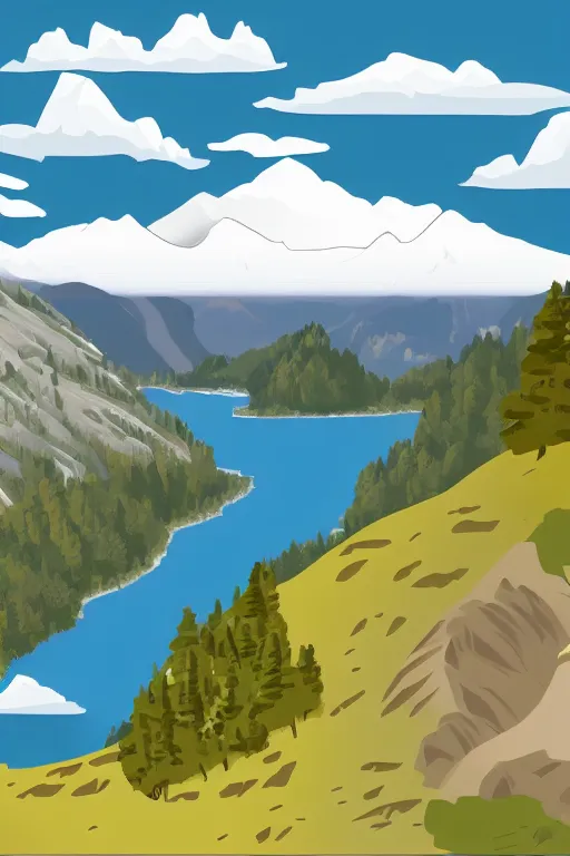 Image similar to mountaintop river flat vector a storybook illustration trending on artstation