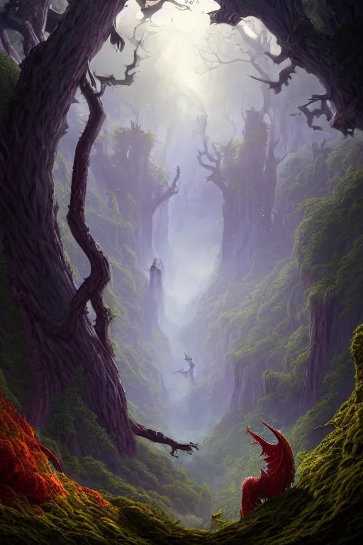 Prompt: a beautiful digital illustration painting of a detailed gothic fantasy valley and forest dragon fire fey unseelie, by benoit b. mandelbrot, steven belledin, martin johnson heade, lee madgwick, caspar david friedrich, and david rios ferreira. 8 k resolution trending on artstation concept art digital illustration