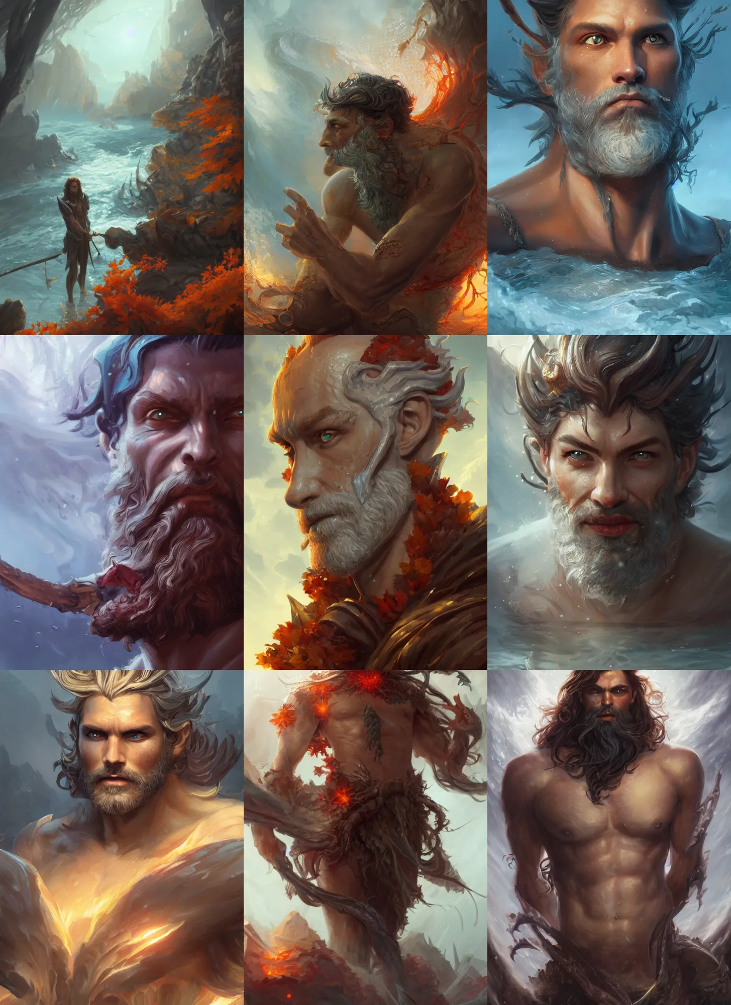 Prompt: autumnal poseidon, d & d, fantasy, portrait, highly detailed, digital painting, trending on artstation, concept art, sharp focus, illustration, art by artgerm and greg rutkowski and magali villeneuve