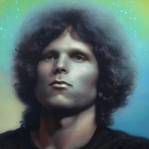 Prompt: UHD tonalism cosmic painting of Jim Morrison, by Antonio Caparo and Ferdinand Knab and Greg Rutkowski, UHD, photorealistic, trending on artstation, trending on deviantart