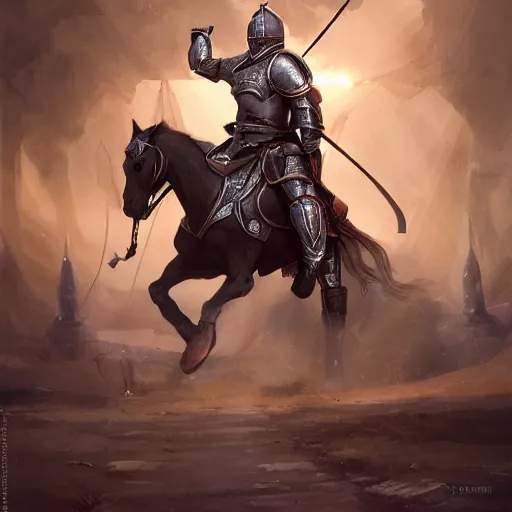 Image similar to a mounted knight in full armor and a lance, riding in a jousting arena, art by artgerm and greg rutkowski and magali villeneuve, d & d, fantasy, highly detailed, digital painting, trending on artstation, concept art, sharp focus, illustration