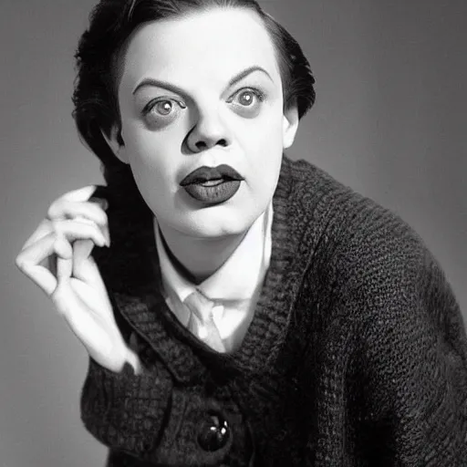 Image similar to photo of a person who looks like a mixture between steve buscemi and judy garland