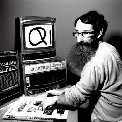 Image similar to a black and white photograph of a computer experiencing sensory information, by robert crumb, by jim henson, high contrast, soft lighting, surreal, film photography