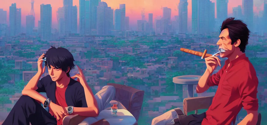 Prompt: ⁠portrait of Imran Khan Smoking a cigar , Karachi skyline background, rich vivid colors, ambient lighting, dynamic lighting, 4k, HQ, official media, anime key visual, makoto shinkai, ilya kuvshinov, lois van baarle, rossdraws, detailed, trending on artstation