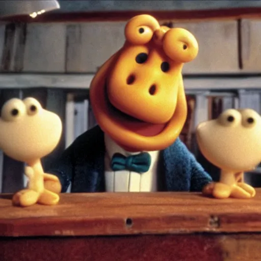 Prompt: still of Garfield in Wallace and Gromit