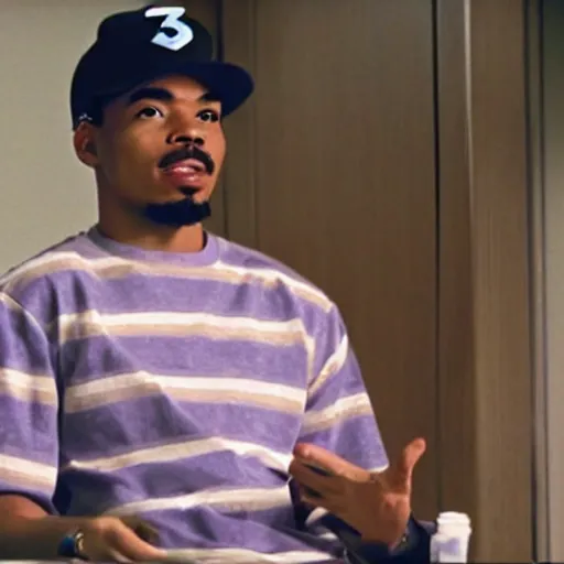 Image similar to a tv still of Chance The Rapper starring as a college student in a 1993 black sitcom