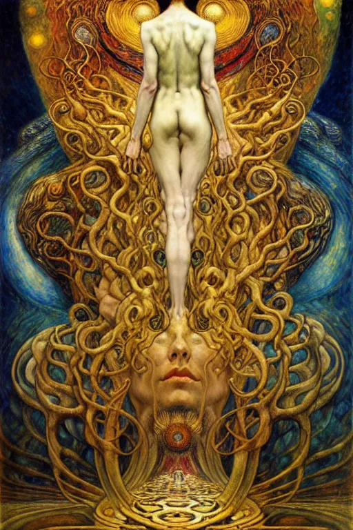 Image similar to Divine Chaos Engine by Karol Bak, Jean Delville, William Blake, Gustav Klimt, and Vincent Van Gogh, symbolist, visionary