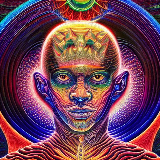 Image similar to the sacred dmt king by alex grey in the style of oil painting visionary art, intricate artwork by Tooth Wu and wlop and beeple. , trending on artstation, greg rutkowski very coherent symmetrical artwork