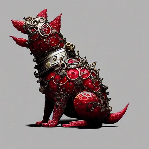 Prompt: strawberry corgi : by michal karcz, daniel merriam, victo ngai and guillermo del toro : ornate, dynamic, particulate, intricate, elegant, highly detailed, centered, artstation, smooth, sharp focus, octane render