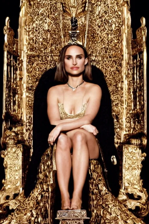 Prompt: Natalie Portman as a Goddess on a Throne