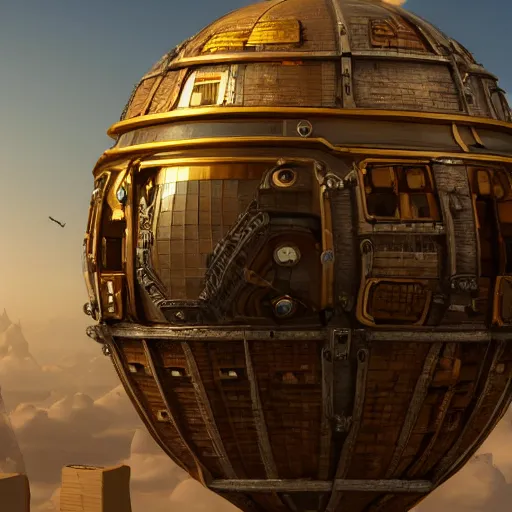 Image similar to enormous flying city in a faberge egg, sky, steampunk, fantasy art, masterpiece, unreal engine 5