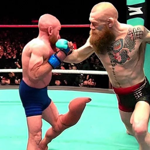 Image similar to gollum smeagol wrestling with conor mcgregor, ultra detailed, ultra realistic