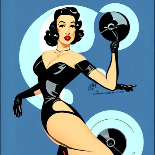 Prompt: a retro sci - fi pinup illustration of dita von teese in the style of alberto vargas.