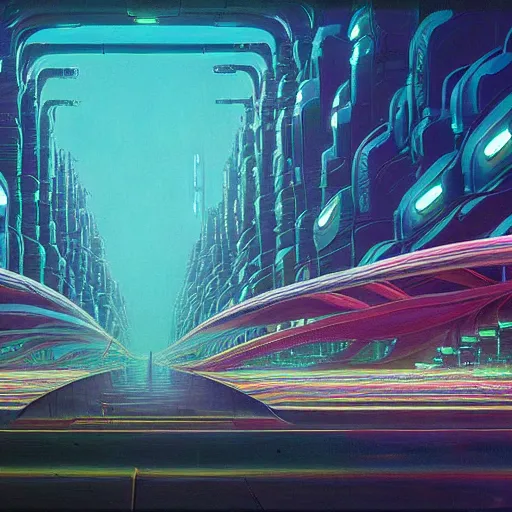 Prompt: beautiful painting of anemone city in the dreams of a mainframe in the style of Simon Stålenhag and H. R. Giger, detailed, trending on Artstation