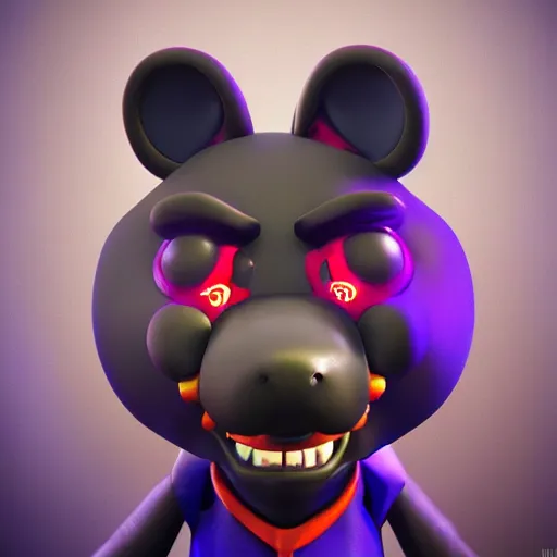 Prompt: evil animatronic rat, 3d render, Chuck E. Cheese, parody, behance, HD render, unity, cinematic, five nights at Freddy’s Trending on artstation.