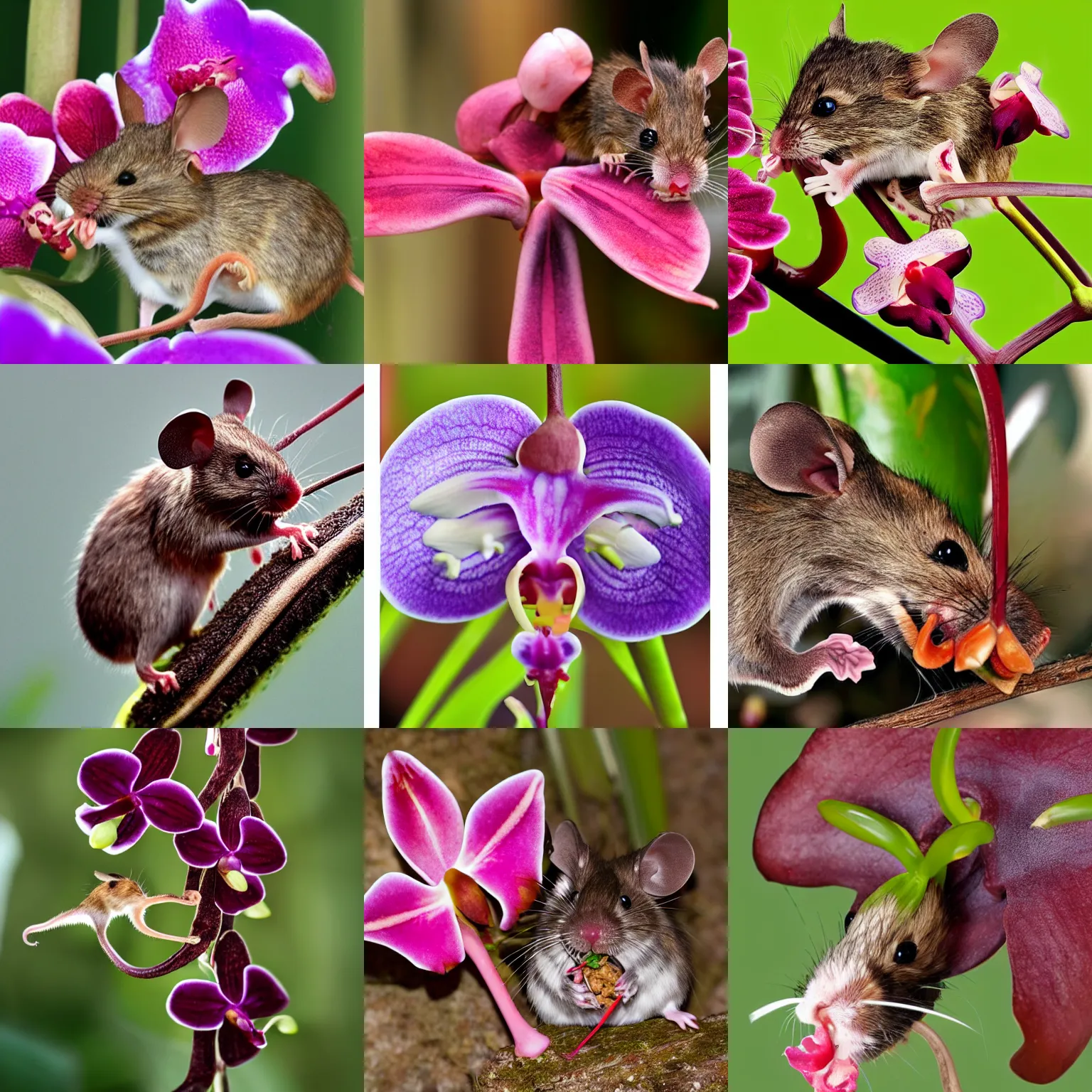 Prompt: carnivorous orchid eating a mouse