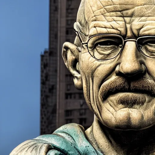 Image similar to a photograph of a very detailed renaissance sculpture of walter white wearing a phrygian cap in times square, made by michelangelo, from the distance, hyper detailed, sharp focus, 8 k resolution, ray tracing