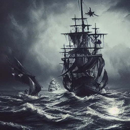 ghostly pirate ship sailing on a raging sea, concept | Stable Diffusion ...