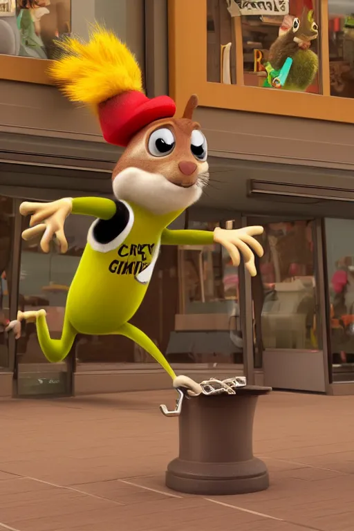 Prompt: crazy squirrel robbing a bank. pixar disney 4 k 3 d render funny animation movie oscar winning trending on artststion and behance. oscar award winning.