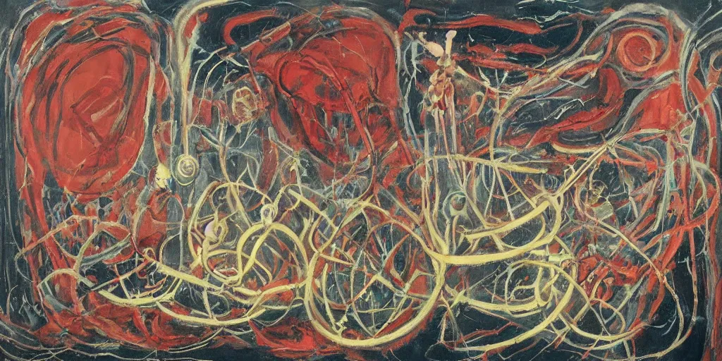 Image similar to biomechanical talisman of calm eleusian mysteries, cults, mysticism, orphic by maggi mcdonald, jackson pollock, mark rothko, sabina klein