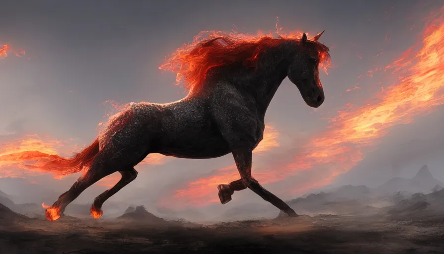 Image similar to Fire horse running to the sun, hyperdetailed, artstation, cgsociety, 4k