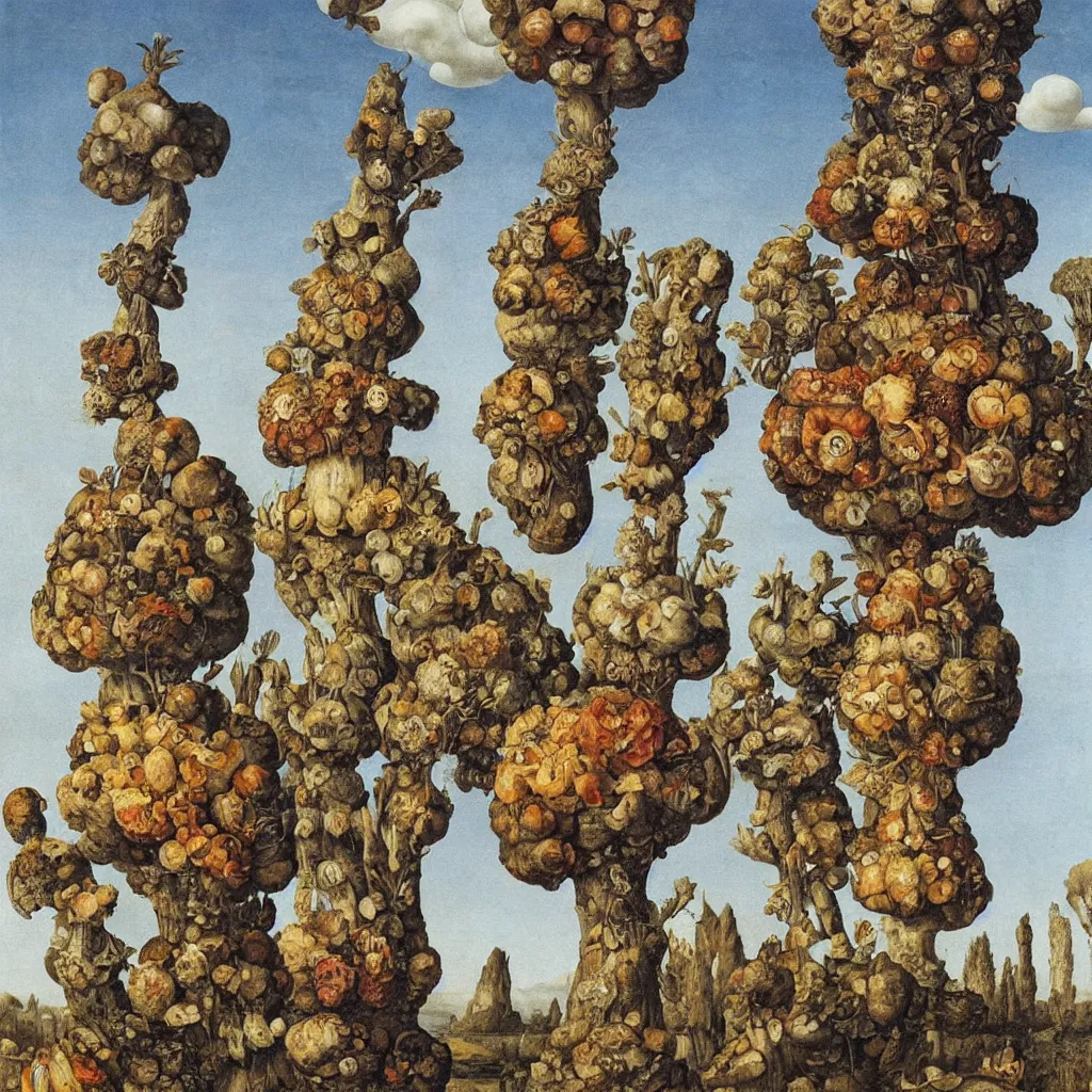 Prompt: a single! colorful!! fungus tower clear empty sky, a high contrast!! ultradetailed photorealistic painting by maria sibylla merian and giorgio de chirico, hard lighting, masterpiece