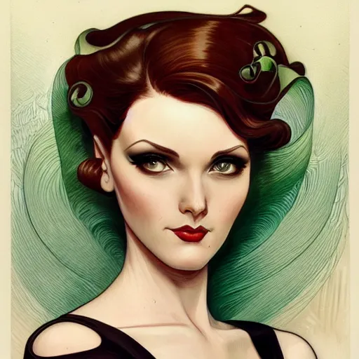 Image similar to a streamline moderne portrait in the style of anna dittmann and donato giancola and alphonse mucha.