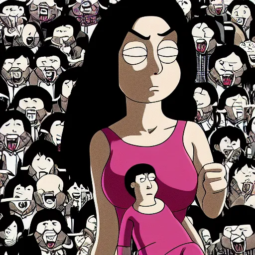 Prompt: family guy death pose, illustration by junji ito