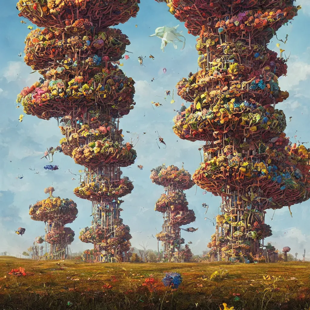 Prompt: a single! colorful!! fungus tower clear empty sky, a high contrast!! ultradetailed photorealistic painting by simon stalenhag and maria sibylla merian, hard lighting, masterpiece