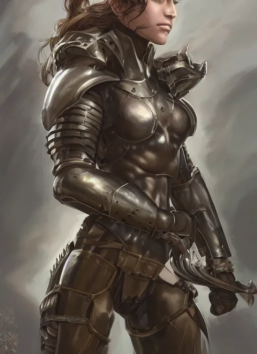 Prompt: a professionally painted portrait of an attractive young girl, partially clothed in battle armor, olive skin, long dark hair, beautiful bone structure, symmetrical facial features, intricate, elegant, heroic pose, digital painting, concept art, smooth, sharp focus, finely detailed, beautifully framed, from Metal Gear, in the style of Artgerm and Greg Rutkowski and William-Adolphe Bouguerea