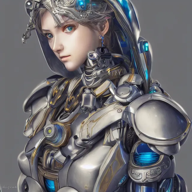 Image similar to studio portrait of lawful good colorful female holy mecha paladin absurdly beautiful, elegant, young sensual anime girl, ultrafine hyperrealistic detailed face illustration by kim jung gi, irakli nadar, intricate linework, sharp focus, bright colors, matte, octopath traveler, final fantasy, unreal engine highly rendered, global illumination, radiant light, intricate environment