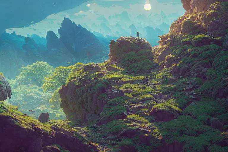 Image similar to highly detailed rock crumbles, stephen bliss, unreal engine, greg rutkowski, loish, rhads, beeple, makoto shinkai and lois van baarle, ilya kuvshinov, rossdraws, tom bagshaw, alphonse mucha, global illumination, god rays, detailed and intricate environment