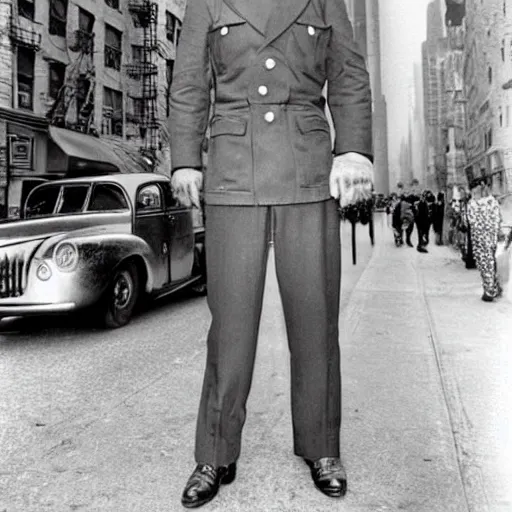 Prompt: super Mario standing in the streets of 1940s new york