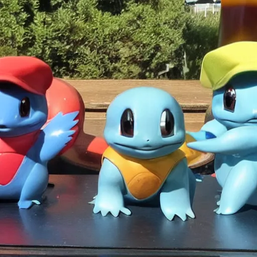 a group of the squirtle pokemon having a beer, Stable Diffusion