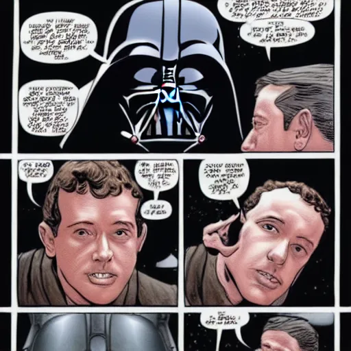 Image similar to darth vader comic featuring darth vader fighting mark zuckerberg