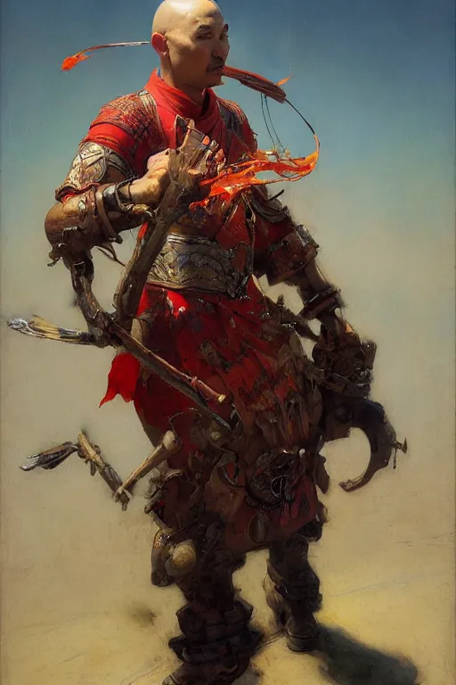 Image similar to creative bald kazakh guy with a short beard, painted by ruan jia, raymond swanland, lawrence alma tadema, zdzislaw beksinski, norman rockwell, jack kirby, tom lovell, alex malveda, greg staples