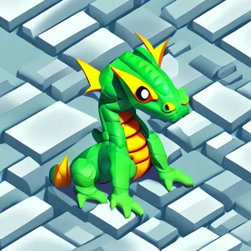 Prompt: isometric dragon, stylized cartoon-style with outlines, 3d render, game asset, zoomed out view, white background by Sephiroth Art artstation