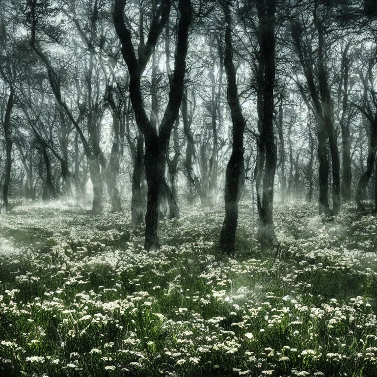 Prompt: a planet of various fungus like trees, mushrooms, flowers and plants, artistic photography, conceptual, long exposure outside the city, volumetric light