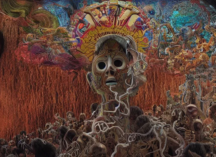 Image similar to still from a alejandro jodorowsky movie shot on 3 5 mm film : : intricate detailed study of a wild, psychedelic nightmare full of imaginary creatures, close - up view : : ultra - detailed technical precision : : high definition 3 d render, unreal engine, 4 k, hi - res textures