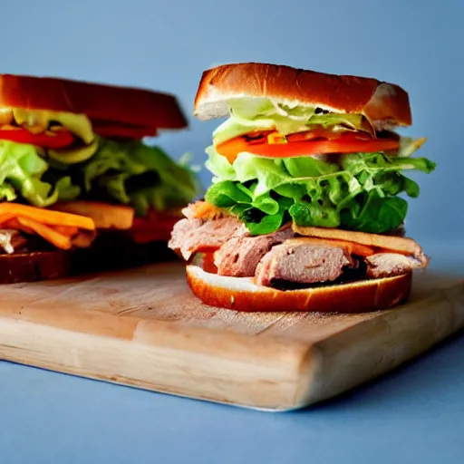 Image similar to the most delicious sandwich ever made, all the fixings, loaded