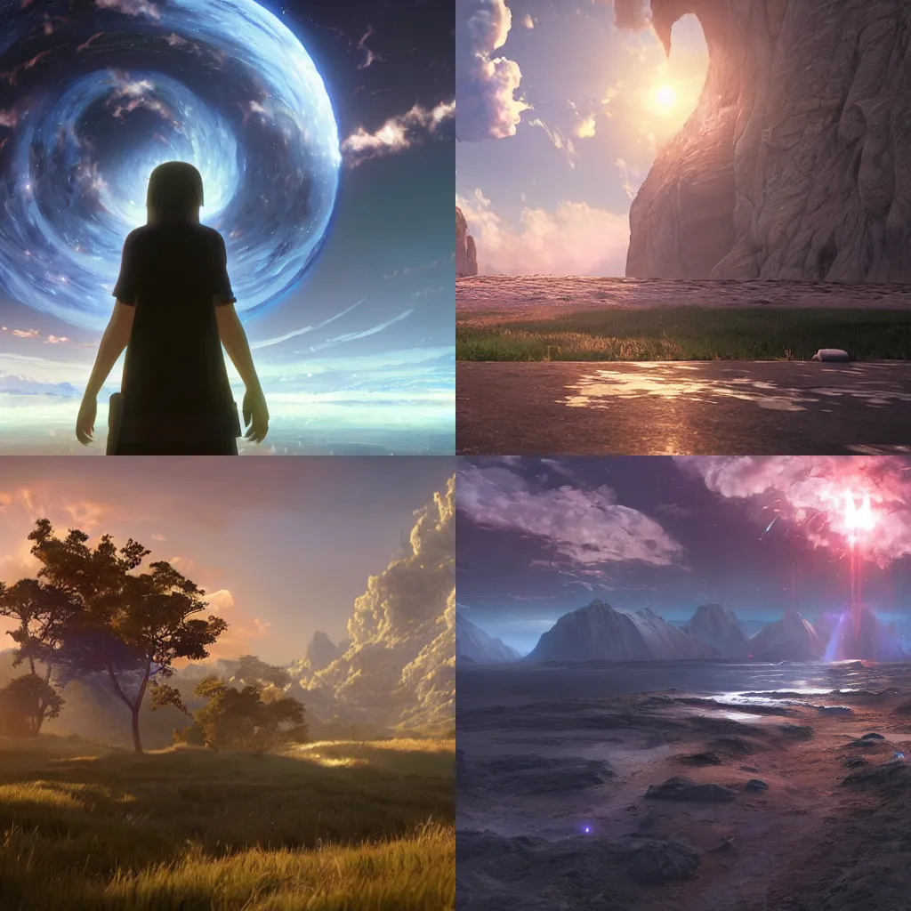 Prompt: The end of time, a cosmic journey to the beginning of life, photorealistic digital art by Makoto Shinkai and Jean-Pierre ugarte, unreal engine