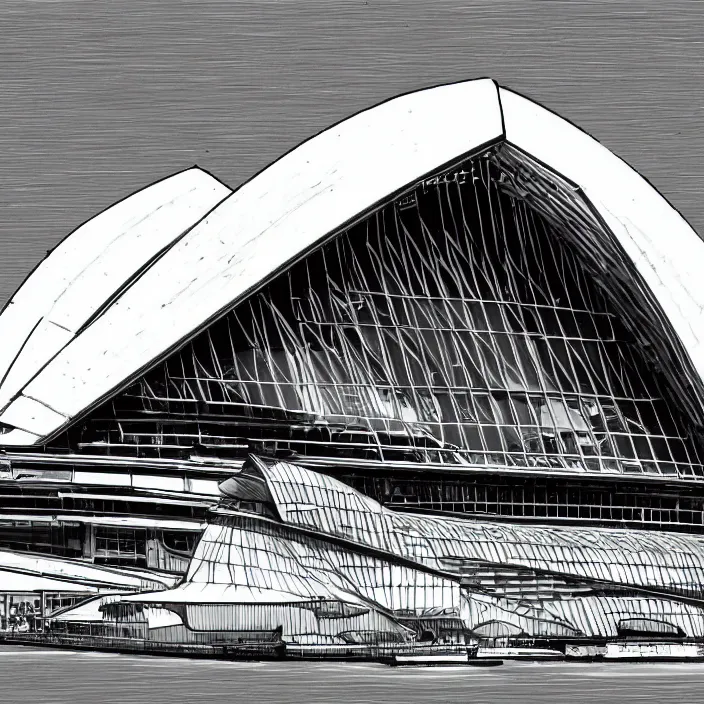 Image similar to futuristic sydney opera house, highly detailed, hyper realistic, art by todd mcfarlane