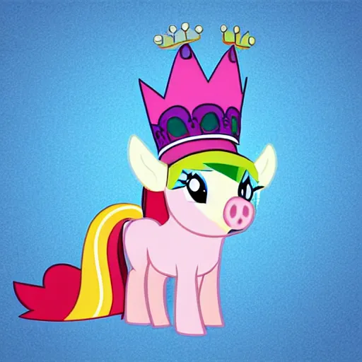 Image similar to walking pig wearing a crown in the style of my little pony cartoon