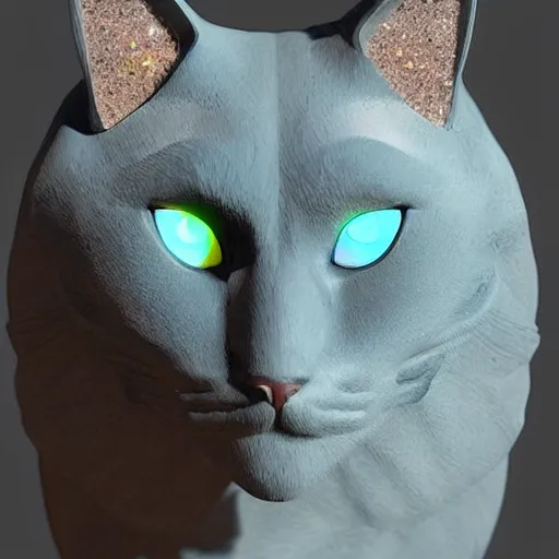 Prompt: a statue of a cat with glowing blue eyes, concept art by Nazmi Ziya Güran, featured on polycount, statue art, polycount, concept art, made of crystals