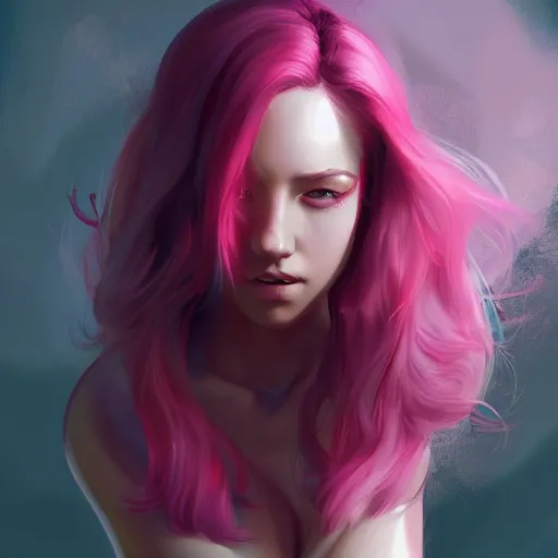 Prompt: hot teen girl, full body, pink hair, gorgeous, amazing, darkness aura brooding from her body, elegant, intricate, highly detailed, digital painting, artstation, concept art, sharp focus, illustration, art by Ross tran