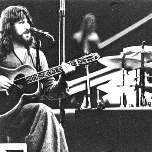 Image similar to Concert footage of Jesus playing guitar at Woodstock