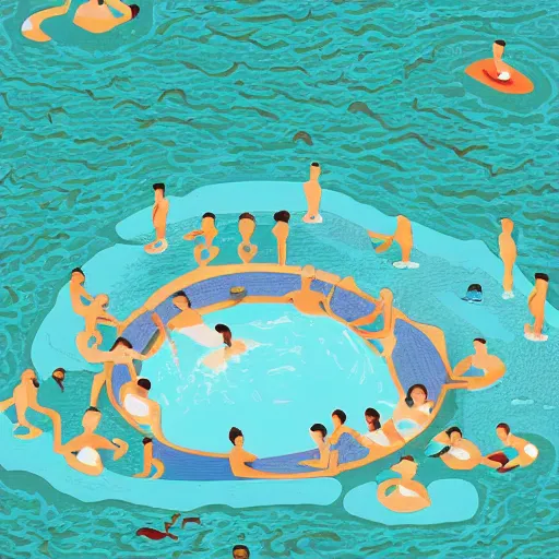 Prompt: illustration the swimming pool by malika favre